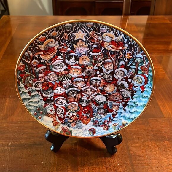 Christmas Cat Plate Santa Claws by Bill Bell Limited Edition Franklin Mint - Picture 1 of 5